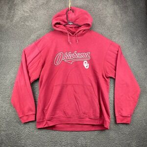 Oklahoma Sooners NCAA Hoodie Men XL Embroidered Spellout Red Pullover Sweatshirt